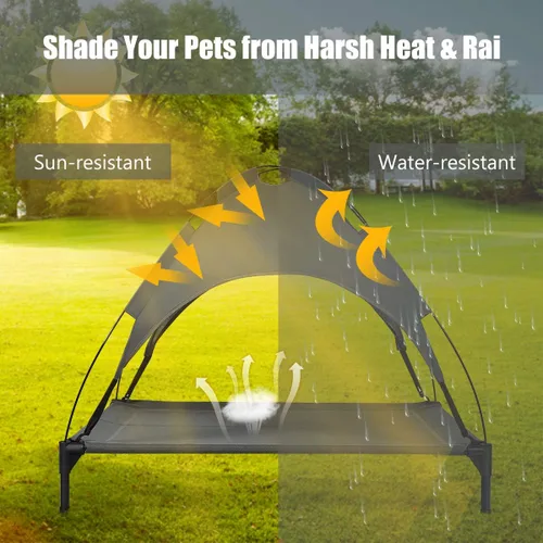 Vista 11 de Giantex Cama elevada para perros con toldo extraíble, cuna elevada portátil para mascotas, cama refrescante para perros para camping, playa, césped