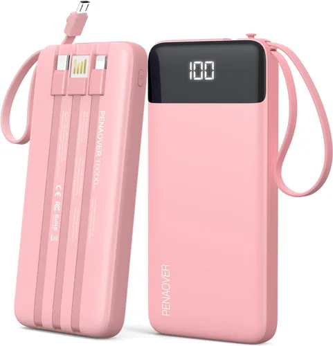Vista 9 de penaover Cargador Portátil 10000mAh Power Bank con Cable Incorporado, 5 Salidas 2 Entradas Esencial de Viaje Paquete de Batería Externa con Pantalla