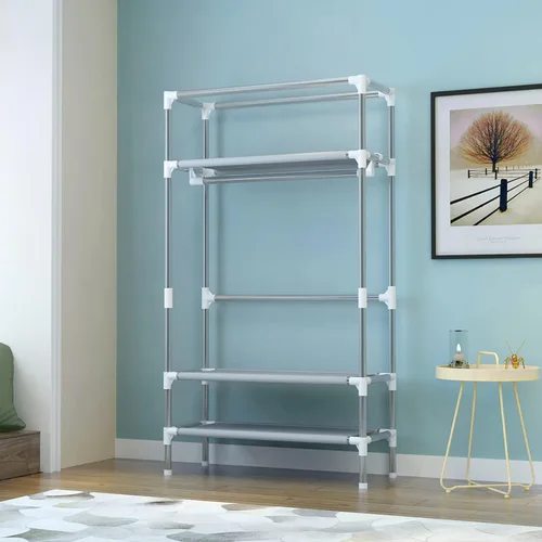 Vista 3 de Armario portátil para ropa con puerta enrollable con estante para colgar, organizador de almacenamiento de tela no tejida con tres cajones, montaje