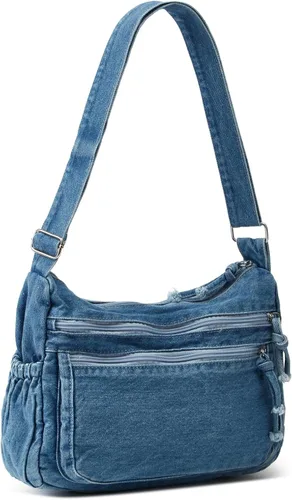 Vista 4 de Bolso de hombro grande retro para mujer de lona de denim, bolso cruzado de denim, bolso ligero informal, bolso de mano con asa superior