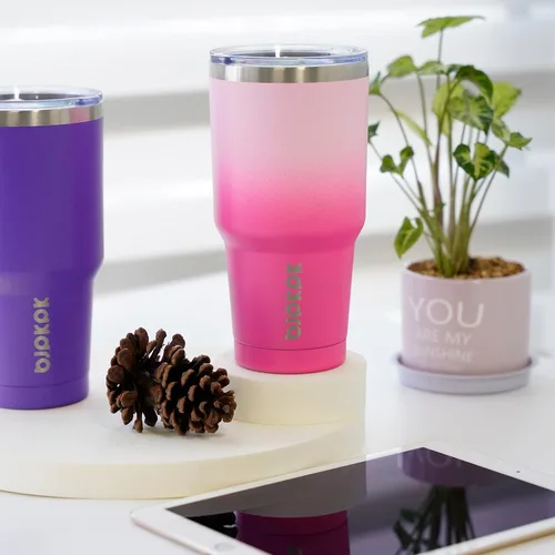Vista 4 de BJPKPK - Vaso de 30 onzas con tapa y popote, vaso aislado de acero inoxidable Púrpura-30oz