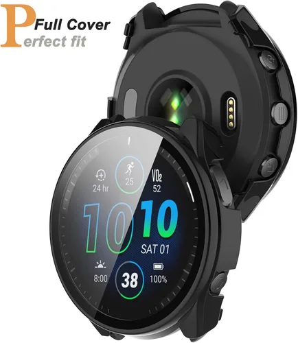 Vista 3 de Miimall Funda compatible con Garmin Forerunner 965, carcasa completa de PC con protector de pantalla de vidrio templado para accesorios Garmin