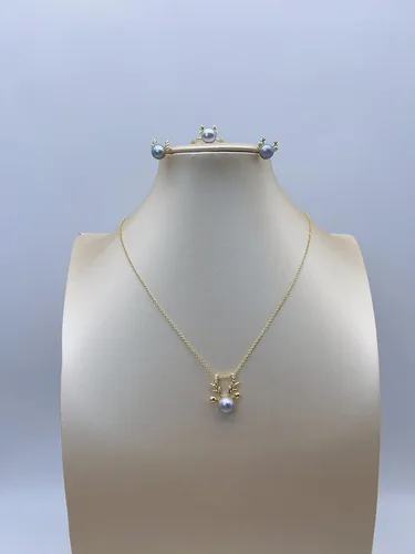 Vista 2 de Natural Pearl Jewelry Set for Women Mother Girls, Freshwater Cultured Pearl Set, Black White Blue Purple Pearl Butterfly Swan Gold plated Diamond