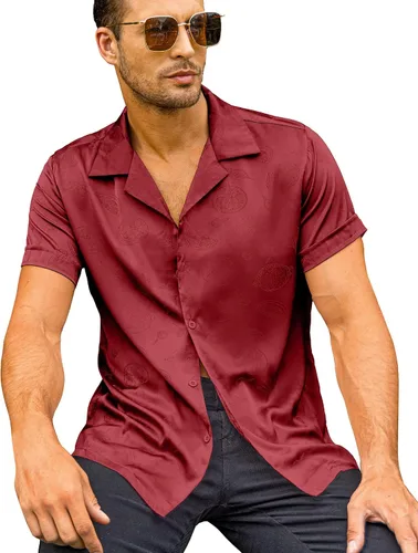Vista 4 de ZAFUL Camisa hawaiana de algodón de manga corta con botones para el verano, para playa tropical