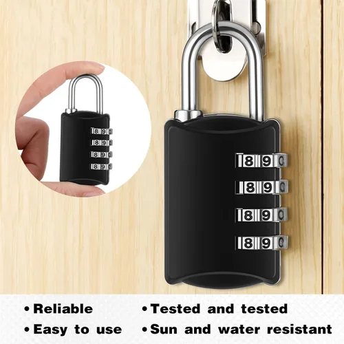 Vista 5 de Paquete de 10 candados combinados de 4 dígitos pequeños con número de equipaje, candados impermeables con código de combinación, candado