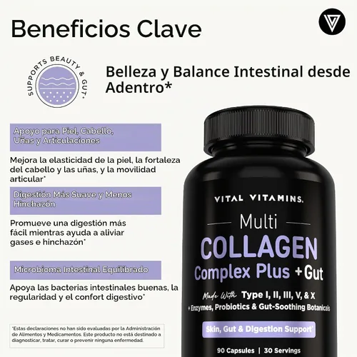 Vista 3 de Vital Vitamins Complejo de colágeno múltiple Plus + intestino, probióticos