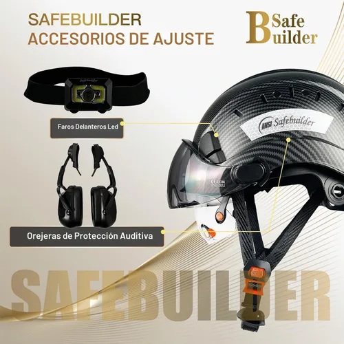 Vista 3 de SAFEBUILDER Casco de seguridad de construcción con visera incorporada Casco duro ABS con visera Ventilación ajustable Casco de trabajo Protección