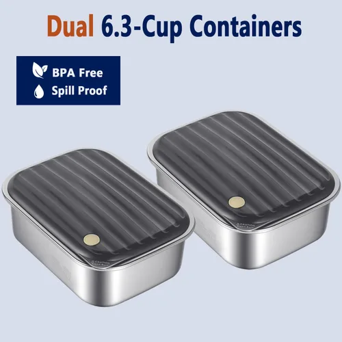 Vista 7 de Lonchera eléctrica inalámbrica XL para adultos, alimentada por batería, capacidad de 2 x 6.3 tazas, calentador de alimentos portátil recargable
