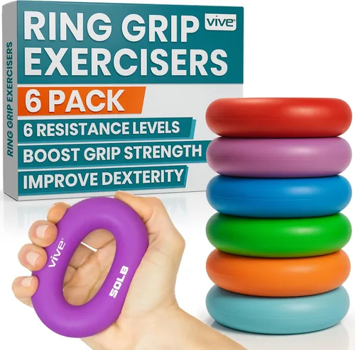 Vista 10 de Vive Anillo de agarre fortalecedor de mano (paquete de 6) – Ejercitadores de mano de anillo de antebrazo – Pinza exprimidora de silicona