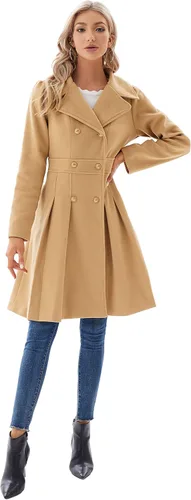 Vista 3 de GRACE KARIN Abrigos largos de otoño con solapa y doble botonadura para mujer, color caqui, talla M