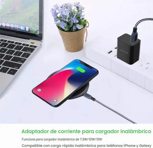 Vista 3 de Cargador de pared USB 3.0 de carga rápida [paquete de 4] Bloque de carga rápida de 5 V 3 A, adaptador de corriente QC de 18 W para soporte de Negro