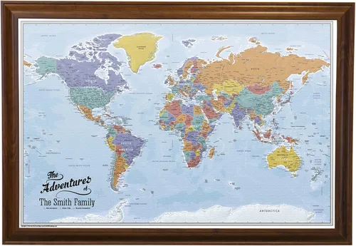 Vista 14 de Póster personalizado en lienzo enrollado con mapa del mundo, arte de pared con chinchetas – Grande 24" x 36" mapa del mundo de océanos azules
