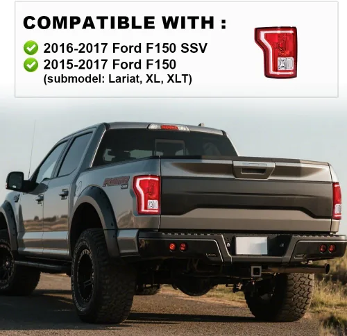 Vista 4 de PIT66 Conjunto de halógeno de luz trasera compatible con Ford F150 SSV 2016-2017/compatible con F150 2015-2017 (submodelo: Lariat, XL, XLT)