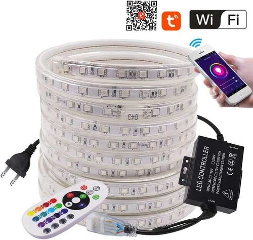 Vista 7 de Tira de luces LED, WiFi 110-130V RGB regulable, impermeable, 5050 60 LED/m, con controlador de 1500 W, compatible con Alexa, Google Home, iOS