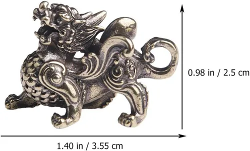 Vista 2 de Wakauto Escultura vintage de Feng Shui Pi Yao, 4 piezas, estatuas de latón, figuras chinas de Feng Shui para el hogar, oficina, mesa, atraen dinero
