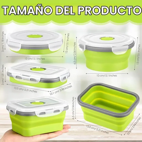 Vista 2 de 8 recipientes pequeños de silicona plegables de almacenamiento de alimentos con tapas herméticas apilables de silicona para preparar comidas