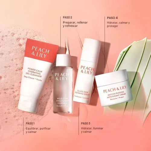 Vista 7 de Peach & Lily - Kit de Descubrimiento de Piel de Vidrio (4 Productos) - 1 Limpiador, 1 Esencia, 1 Suero y 1 Crema - Set de Cuidado de la Piel