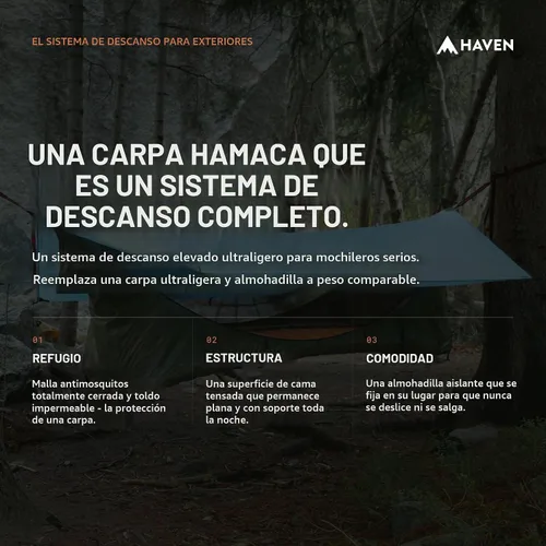 Vista 2 de Haven Tents Hamaca Tienda Plana - Hamaca Impermeable para Acampar con Mosquitera, Almohadilla Aislante y Toldo Impermeable - Haven Tent, Haven XL