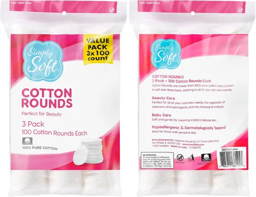 Vista 8 de Medline Simply Soft Cotton Round (300 unidades), almohadillas de algodón 100% absorbente y texturizado, sin pelusas