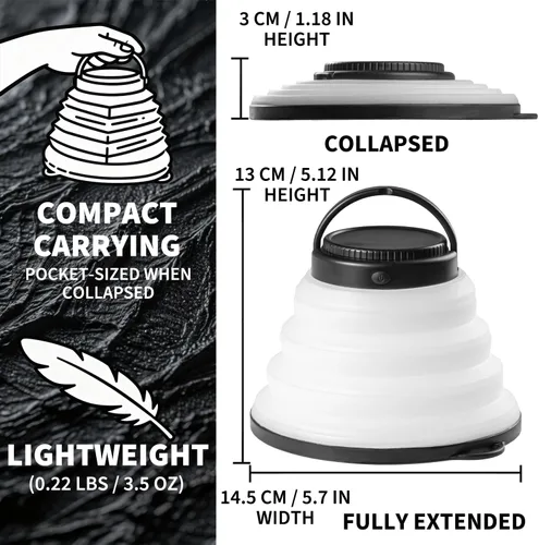 Vista 2 de Paquete de 2 luces plegables para campamento, funciona con pilas, linterna LED plegable, para campamento, luz blanca cálida, impermeable, lámpara