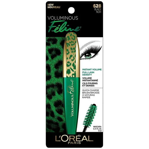 Vista 2 de Máscara de pestañas lavable Voluminous Feline de L'Oréal Paris, 0.27 onzas líquidas, Negro