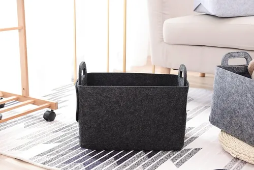 Vista 2 de Minoisome - Canasta organizadora de fieltro plegable y práctica con asas, para oficina, dormitorio, armario, habitación de bebé, juguetes, DVD
