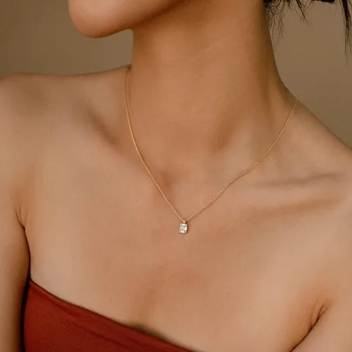 Vista 2 de MIDEEO - Collar de diamantes de circonita cúbica para mujer, collar con colgante solitario, chapado en oro, cuadrado, forma gota de agua, verde