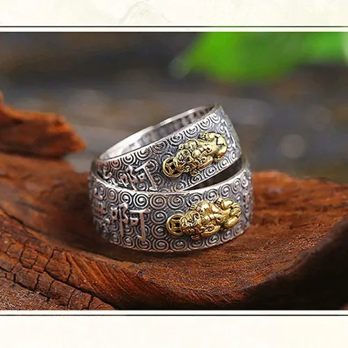 Vista 4 de JAJAFOOK Feng Shui - Anillo budista de buena suerte, amuleto de riqueza, Pixiu, dragón, loto, Jingang Chu, anillo de boda para hombres y mujeres