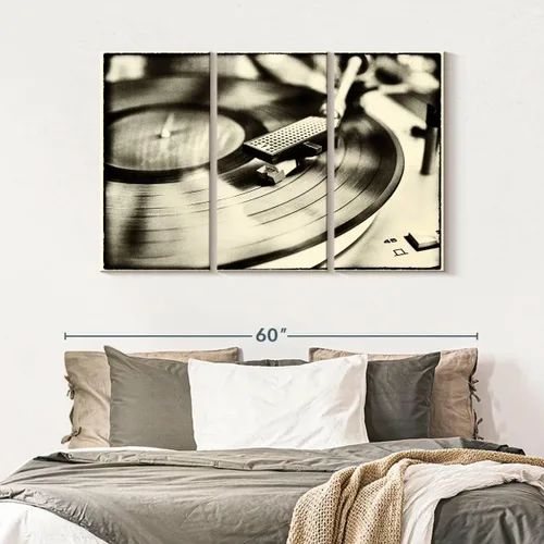 Vista 202 de Elephant Stock BW - Reproductor de discos de vinilo para pared, lienzo horizontal, decoración de pared de sala de estar de 3 piezas, impresión