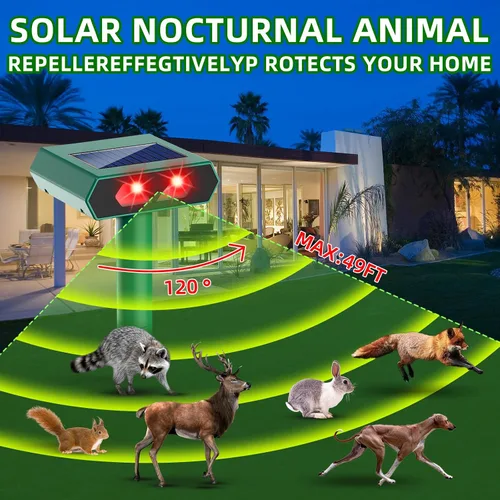 Vista 2 de Repelente solar nocturno de animales 2025, repelente de ciervos al aire libre con luz LED roja, paquete de 4 unidades impermeables para gato