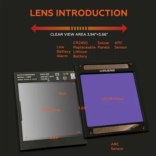 Vista 3 de Manusage Casco de soldadura con oscurecimiento automático de energía solar de color real con pantalla de visualización grande, pantalla ancha