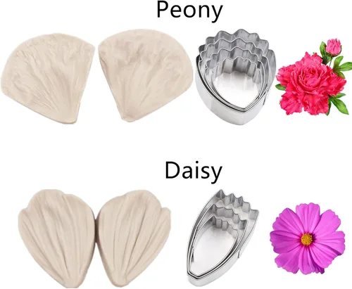 Vista 2 de 60 piezas de goma de pasta de flores y hojas, 6 juegos de moldes de silicona de flores de fondant, 6 unidades, cortador de pasta de goma, 20 piezas