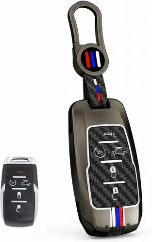 Vista 15 de para Dodge Ram 1500 Funda y Carcasa para Llavero de Metal Soporte de Llave Inteligente Protector, Fibra de carbono, 4 botones, Moderno