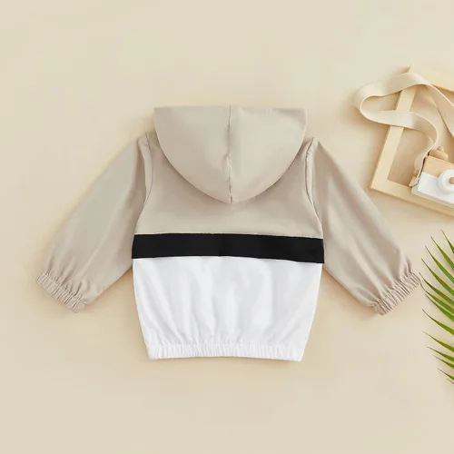 Vista 3 de AEEMCEM Sudaderas con capucha y bloque de color para niños pequeños, con cremallera de un cuarto, manga larga, con bolsillo con cremallera