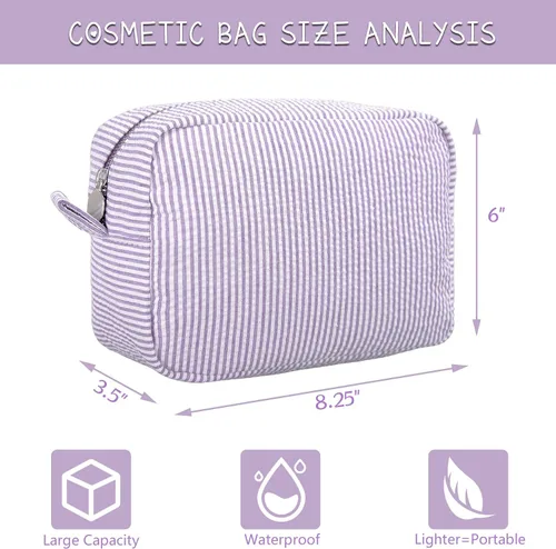Vista 6 de Roycraft Bolsa de maquillaje de viaje y cosméticos para mujer, Raya, Seersucker bordado