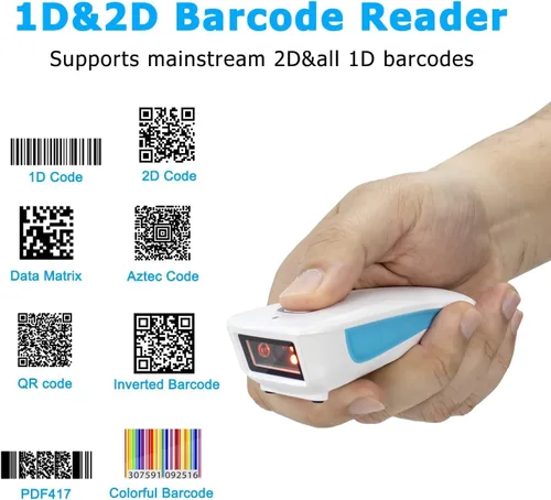 Vista 2 de NETUM Mini escáner de código de barras QR inalámbrico actualizado, 3 en 1 Bluetooth portátil de bolsillo pequeño 1D 2D lector de códigos de barras