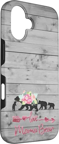 Vista 3 de Pink Floral Black Mama Bear three cubs Vintage Gray Rustic Case for iPhone 16