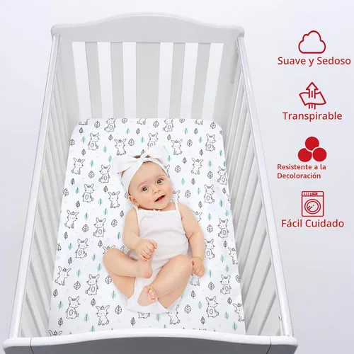 Vista 6 de Pack and Play Sheets Fitted Mini Crib, Breathable Microfiber, Lovely Bunny Conejito