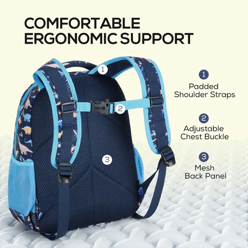 Vista 5 de mommore Mochila para niños con múltiples compartimentos, Dinosaurio, Mediana, Mochilas de viaje
