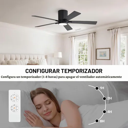 Vista 8 de WINGBO Ventilador de techo de montaje empotrado CC de 48 pulgadas con luces, motor CC reversible de 6 velocidades, 3CCT, ventilador de techo