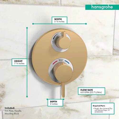 Vista 4 de hansgrohe Ecostat S 15758141 - Válvula de ducha termostática de 2 manijas con desviador en bronce cepillado
