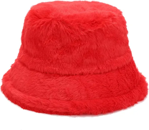 Vista 30 de Sombrero de cubo esponjoso de invierno mullido de piel peluda sombreros de pescador de piel sintética de felpa sombrero cálido para mujer