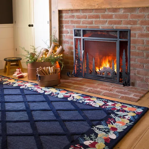 Vista 2 de Plow & Hearth - pantalla para chimenea de acero y metal con puerta, 44 נ12.5 נ33 pulgadas, negra