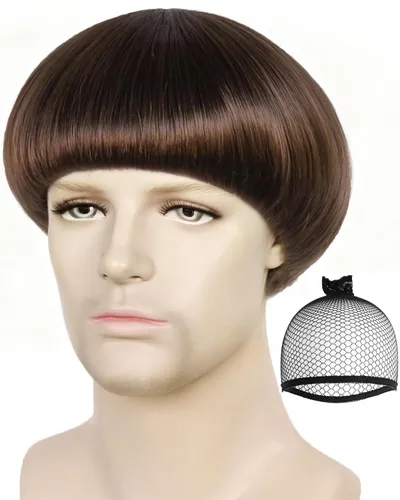 Vista 11 de ANOGOL Peluca corta negra con corte de tazón para hombre, con flequillo Negro