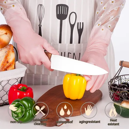 Vista 5 de KAQ Guantes de lavado de platos, 3 pares de guantes de goma antideslizantes reutilizables para cocina, jardinería, hogar Pequeño