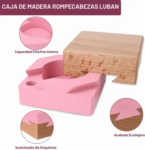 Vista 6 de DC-BEAUTIFUL Caja mágica de madera, caja de regalo secreta rosa, caja de rompecabezas imposible para cumpleaños y San Valentín Small Rosa