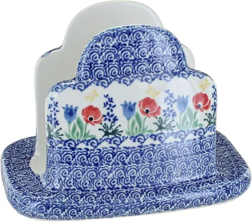 Vista 26 de Blue Rose Polish Pottery - Servilletero de Puntos Pequeños Azules - 5" x 5" - Servilleteros de Cerámica, Accesorios Decorativos para Mesa de Comedor
