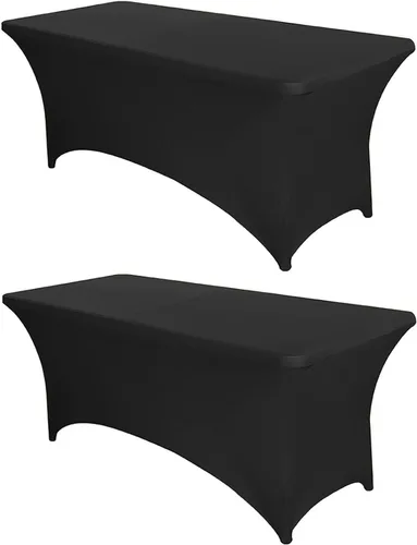 Vista 43 de PTC21B - Juego de 6 manteles elásticos de 6 pies, color negro, rectangular, ajustable, lavable, de elastano, para fiestas, bodas, cócteles