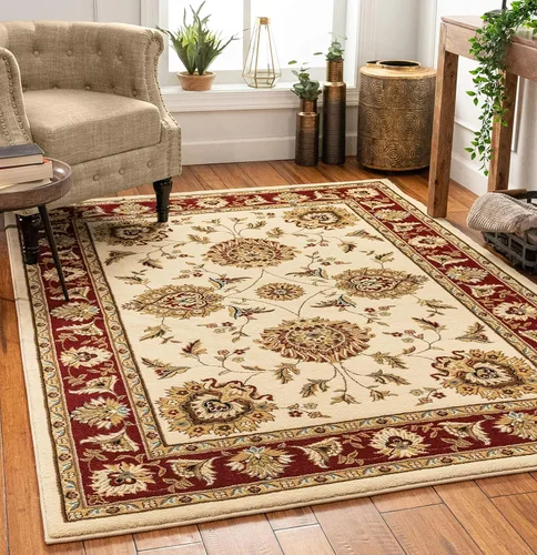Vista 17 de Well Woven Alfombra de área oriental roja de Sultan Sarouk con diseño floral persa, formal, tradicional, fácil de limpiar, resistente a las manchas