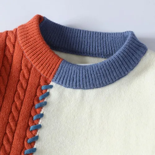 Vista 5 de GURUNVANI Suéter de retazos para hombre con bloque de color, jersey de punto trenzado de gran